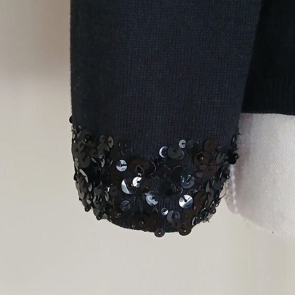 Club Monaco Sequin Silk & Cotton Long Sleeve Cardigan Black Size Medium - Picture 7 of 8